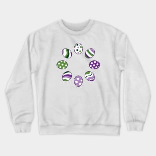 Eggs | Purple Green | Stripes | Dots | Clouds | White Crewneck Sweatshirt